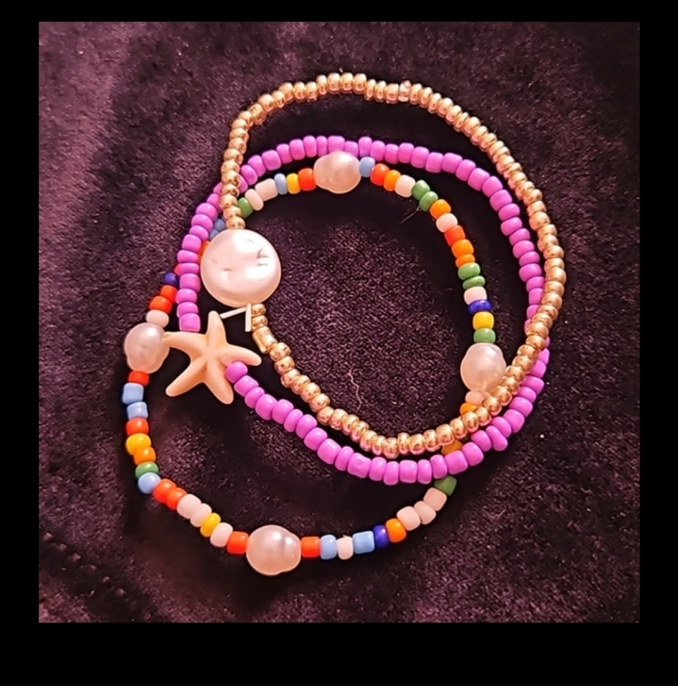 3 For $10.00 Starfish Colorful Beaded Earrings